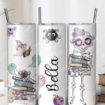reader girl skeleton gothic alternative 20oz straight tumbler with option to personalise