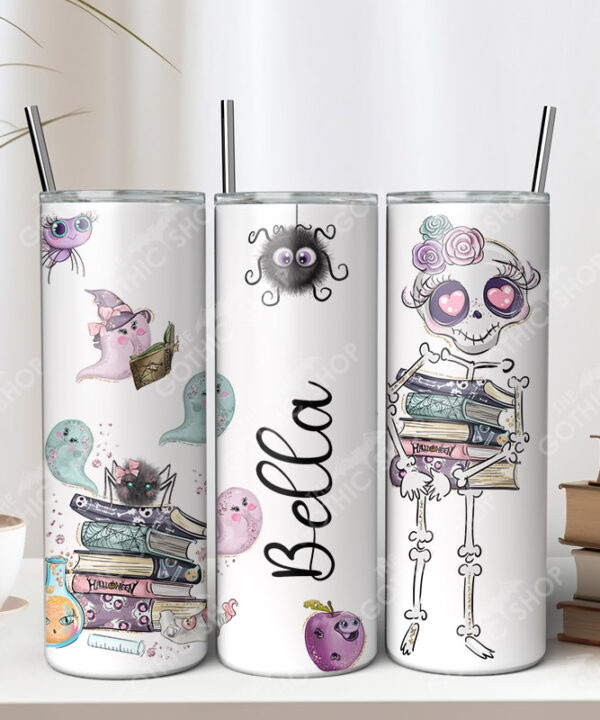 reader girl skeleton gothic alternative 20oz straight tumbler with option to personalise
