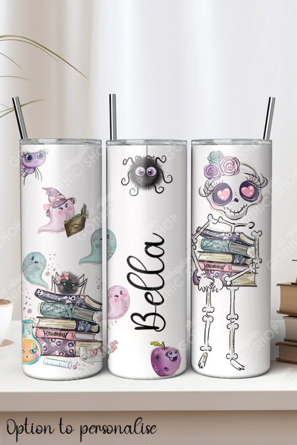 reader girl skeleton gothic alternative 20oz straight tumbler with option to personalise