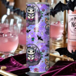 kitschy kitty cats in teacups green straight tumbler option to personalise