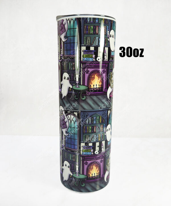 haunted library ghostie readers gothic spooky straight tumbler option to personalise