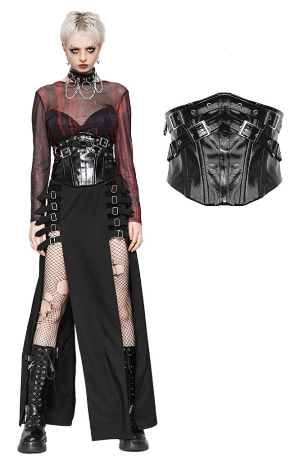 cw089 shiny black corset belt by dark in love