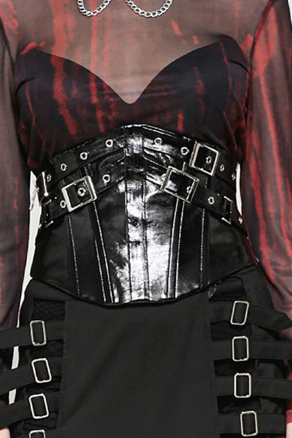 cw089 shiny black corset belt by dark in love