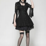 dw1003 pandora black damask & lace mini gothic dress blouse