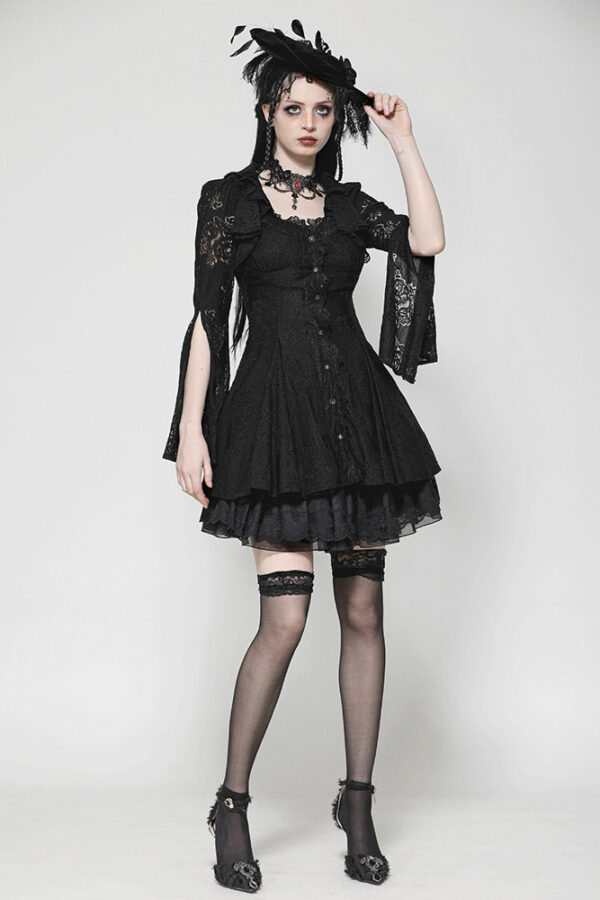 dw1003 pandora black damask & lace mini gothic dress blouse