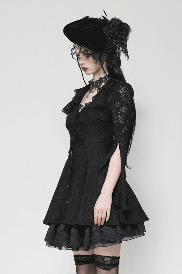 dw1003 pandora black damask & lace mini gothic dress blouse