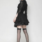 dw1003 pandora black damask & lace mini gothic dress blouse
