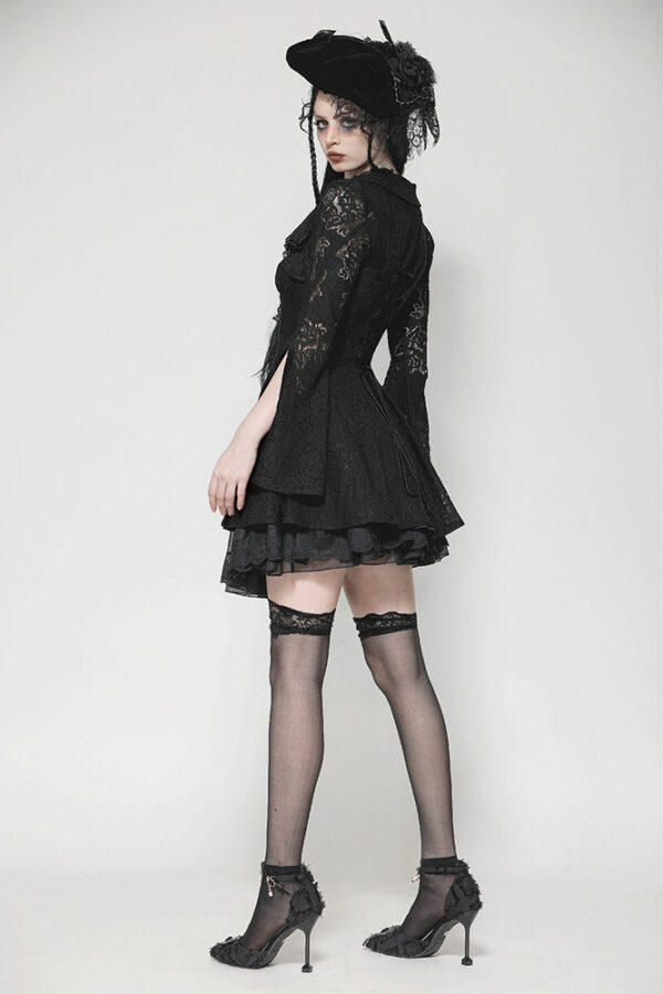 dw1003 pandora black damask & lace mini gothic dress blouse