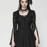 dw1003 pandora black damask & lace mini gothic dress blouse