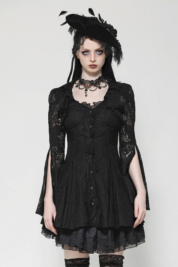 dw1003 pandora black damask & lace mini gothic dress blouse