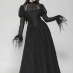 dw1005 ordelia long black gothic maxi dress with princess sleeves