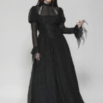 dw1005 ordelia long black gothic maxi dress with princess sleeves