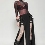 kw367 thora buckle skirt with high slits & buckles by dark in love