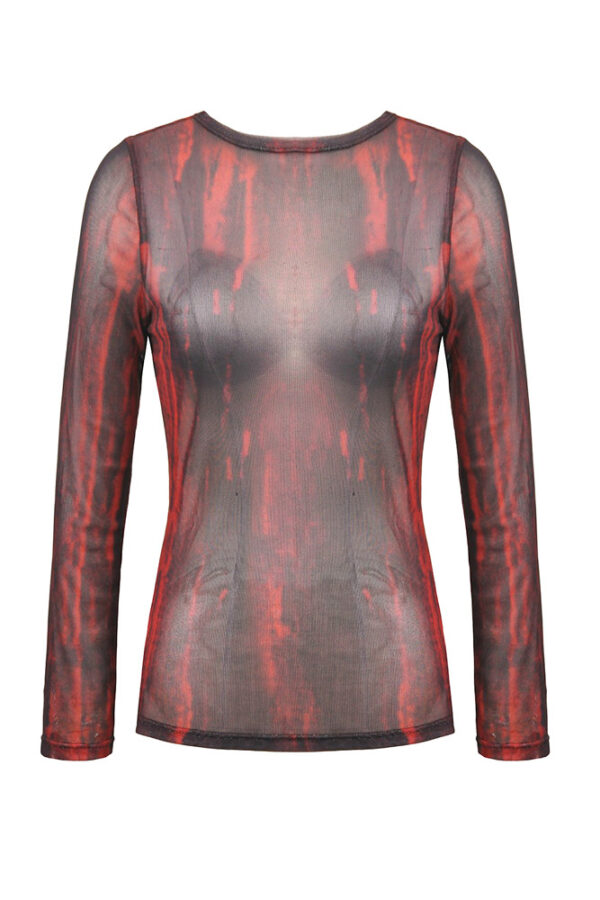 tw620 black and red tie dye mesh versatile gothic top by dark in love