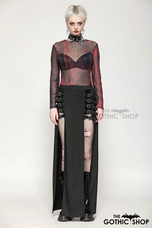 tw620 black and red tie dye mesh versatile gothic top by dark in love