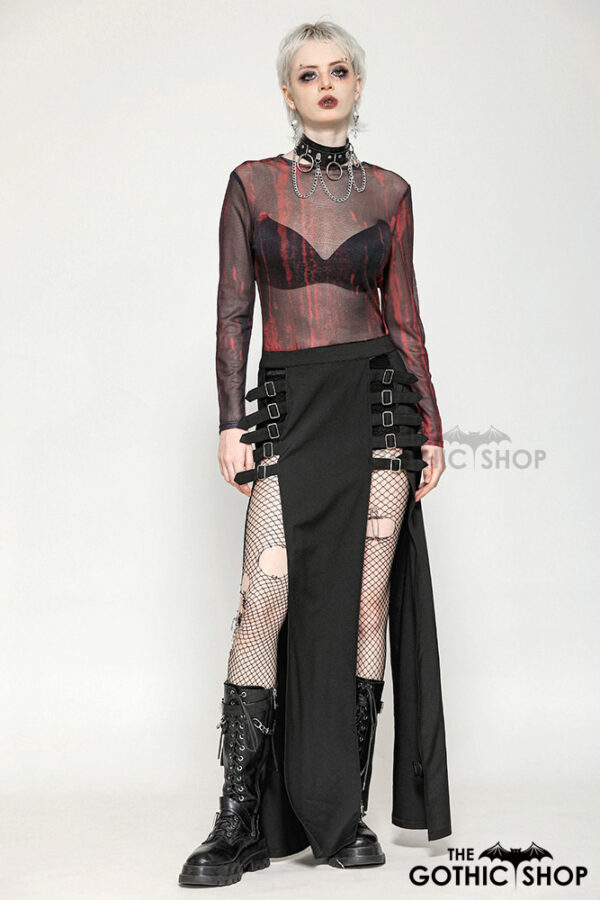 tw620 black and red tie dye mesh versatile gothic top by dark in love