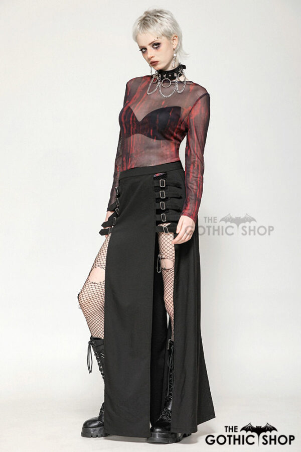 tw620 black and red tie dye mesh versatile gothic top by dark in love