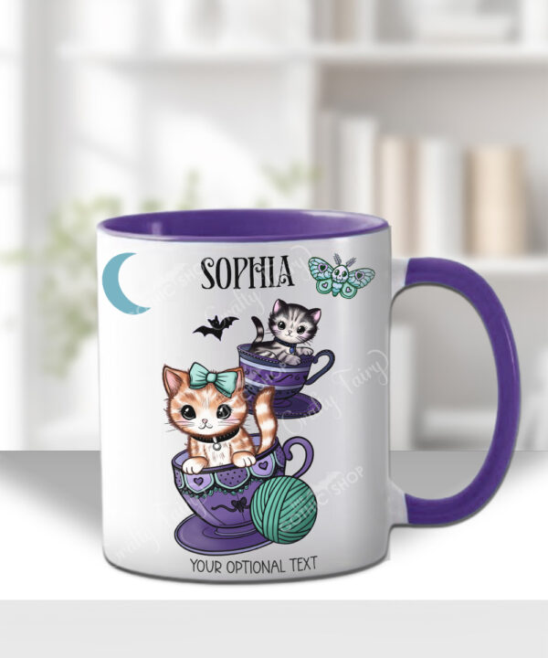 cats in teacups gothic ceramic mug with option to personalise