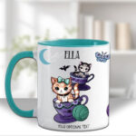 cats in teacups gothic ceramic mug with option to personalise
