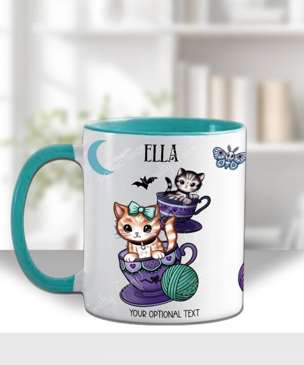 cats in teacups gothic ceramic mug with option to personalise