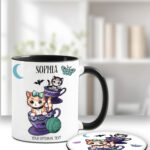 cats in teacups gothic ceramic mug with option to personalise