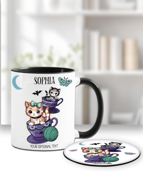 cats in teacups gothic ceramic mug with option to personalise