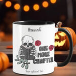 reader book skeleton one more chapter gothic ceramic mug with option to personalise