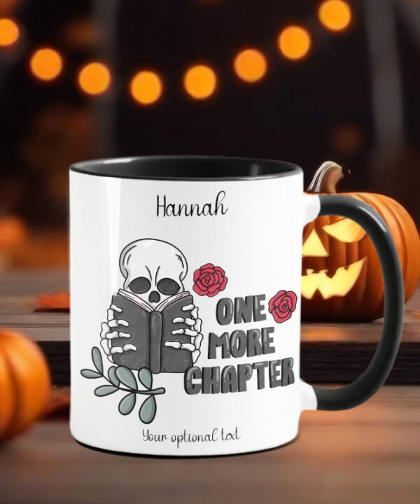 reader book skeleton one more chapter gothic ceramic mug with option to personalise