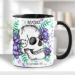 happy skulls & purple flowers gothic ceramic mug with option to personalise