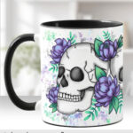happy skulls & purple flowers gothic ceramic mug with option to personalise