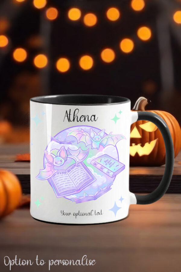 friggin bats & books pastel pink blue gothic ceramic mug with option to personalise