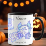 gamer ghoul pastel pink and bluegothic ceramic mug with option to personalise