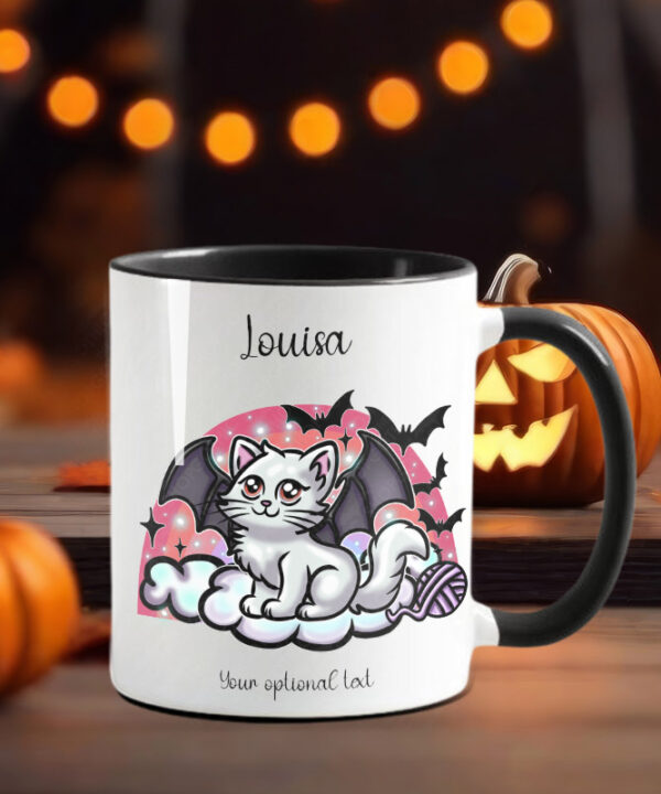 battycat on clouds gothic ceramic mug with option to personalise
