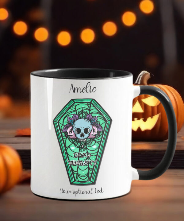 dead thirsty skulls gothic halloween ceramic mug with option to personalise