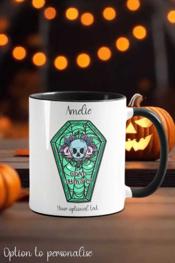dead thirsty skulls gothic halloween ceramic mug with option to personalise