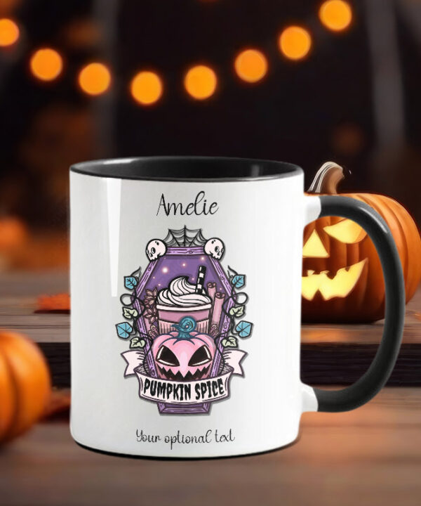 pumpkin spice coffin gothic ceramic mug with option to personalise