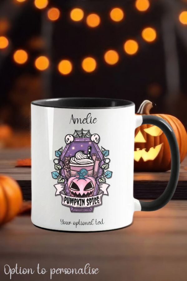 pumpkin spice coffin gothic ceramic mug with option to personalise