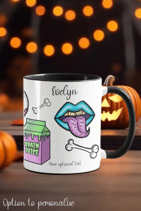zombie brain juice gothic ceramic mug with option to personalise