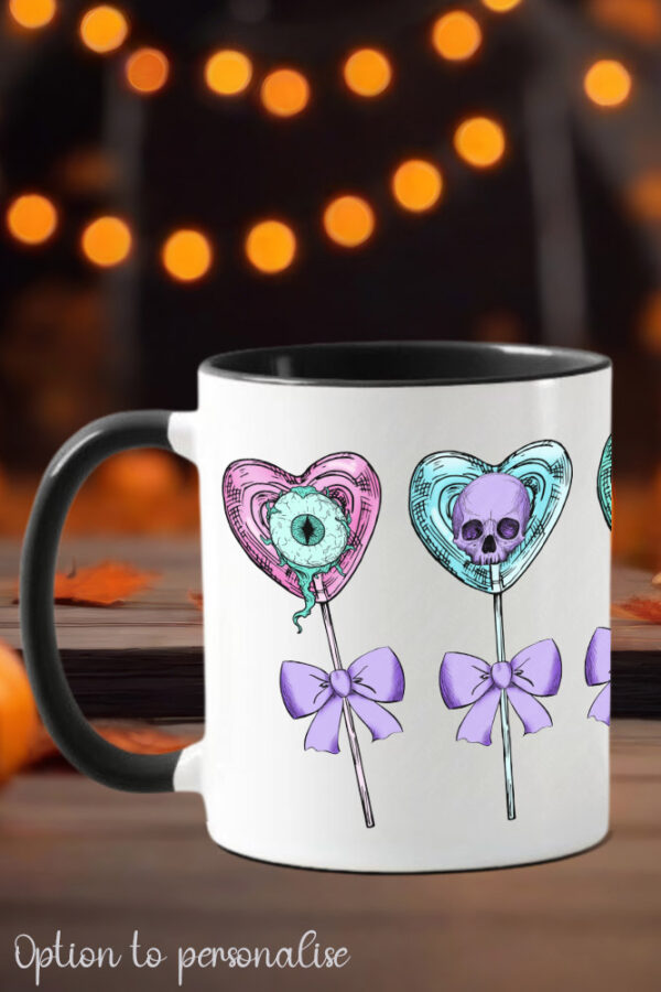 pastel skull hearts & lollipops gothic ceramic mug with option to personalise