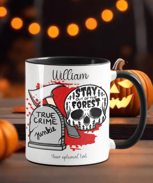 true crime junkie gothic ceramic mug with option to personalise