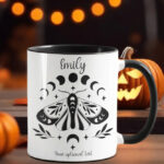 celestial moth gothic ceramic mug with option to personalise
