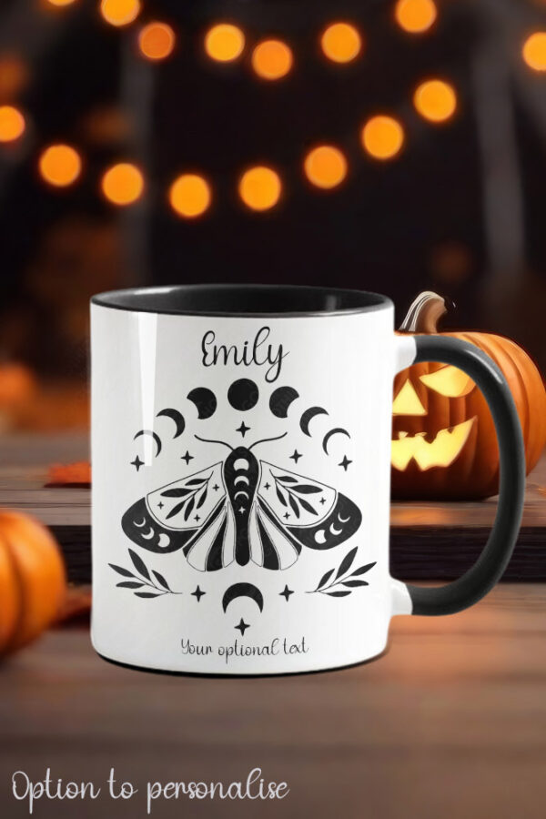 celestial moth gothic ceramic mug with option to personalise