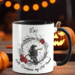 raven & red roses gothic ceramic mug with option to personalise