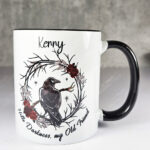 raven & red roses gothic ceramic mug with option to personalise