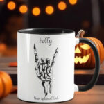 devil horns skeletal hand gothic ceramic mug with option to personalise