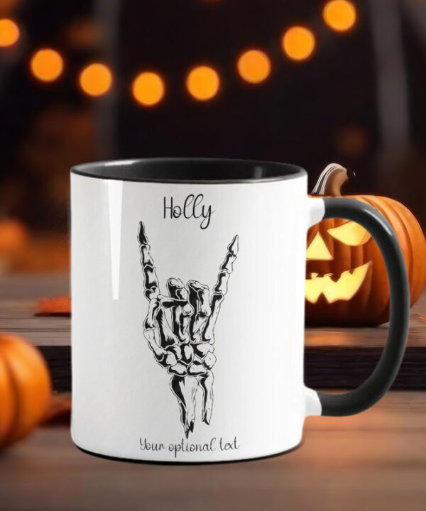 devil horns skeletal hand gothic ceramic mug with option to personalise