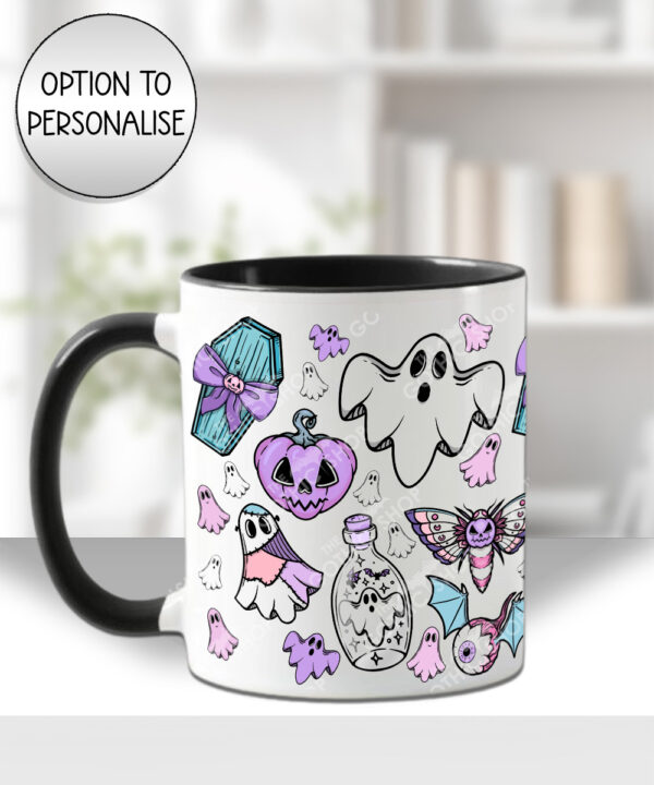 cute ghosties & purple pumpkins gothic ceramic mug with option to personalise