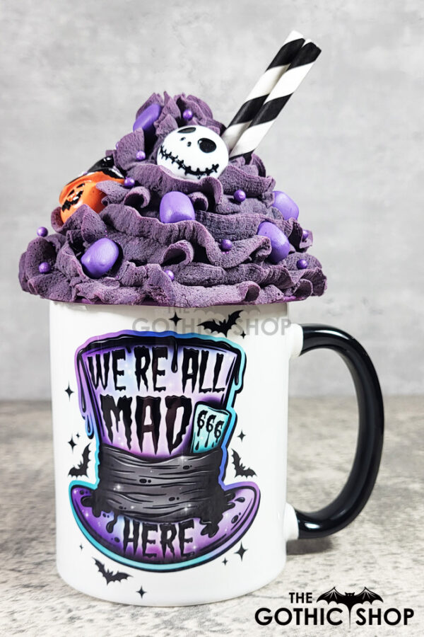 all mad here gothic ceramic mug with option to personalise