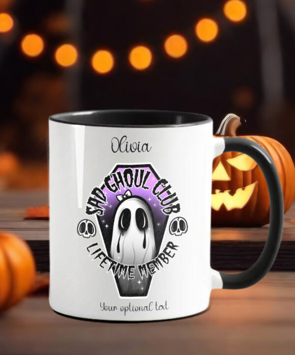 sad ghoul club ghostie gothic ceramic mug with option to personalise
