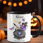 witch in cauldron gothic ceramic mug with option to personalise